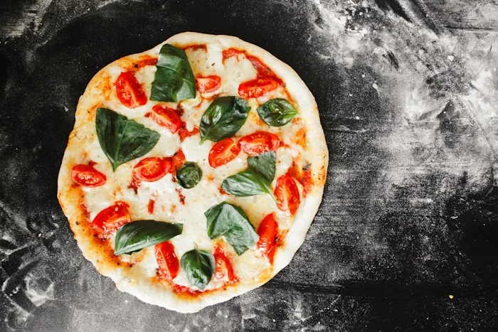 Neapolitan margherita pizza with basil